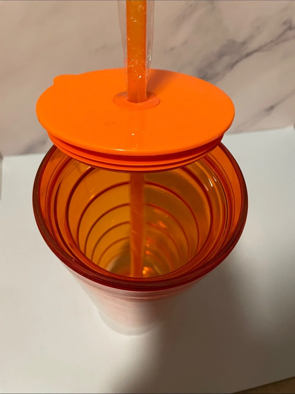 DUNKIN Bubble Acrylic Tumbler Orange 24 oz. & Orange Insert & Straw NWOT